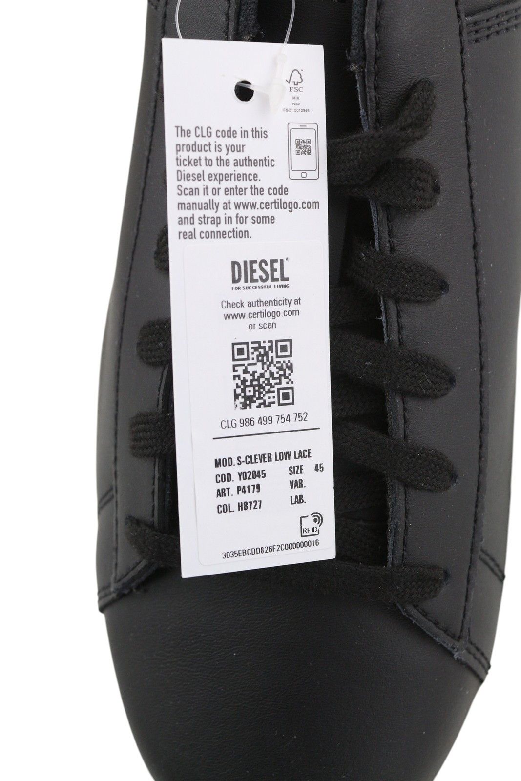 Diesel S-CLEVER LOW LACE EU45 Black Cow Leather 41554 Size US 12 / EU 45 - 10 Thumbnail