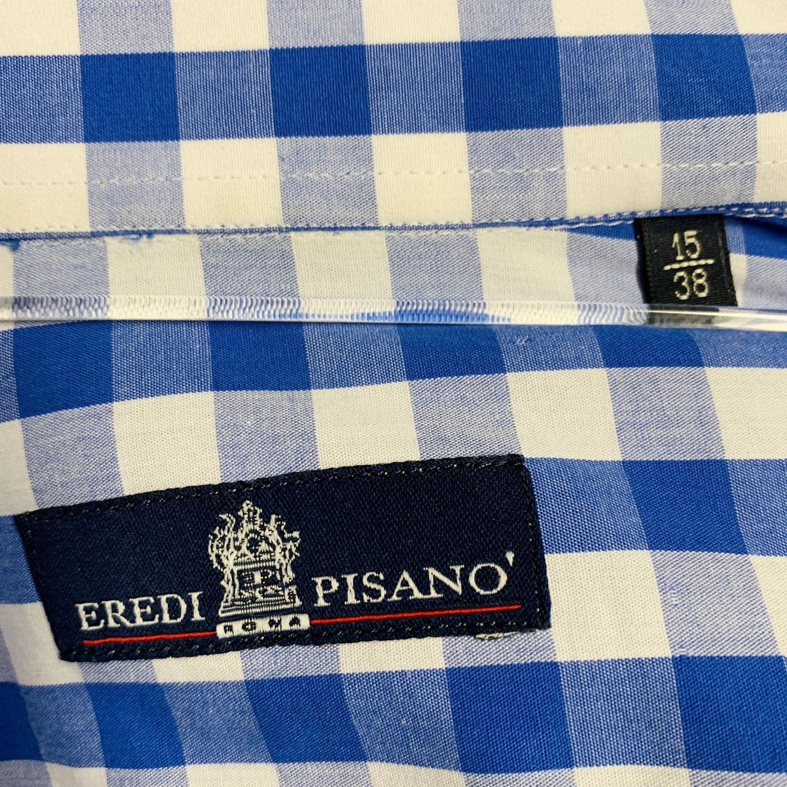 Eredipisano Blue White Checkered Cotton Spread Collar Long Sleeve Shirt Size US S / EU 44-46 / 1 - 6 Thumbnail