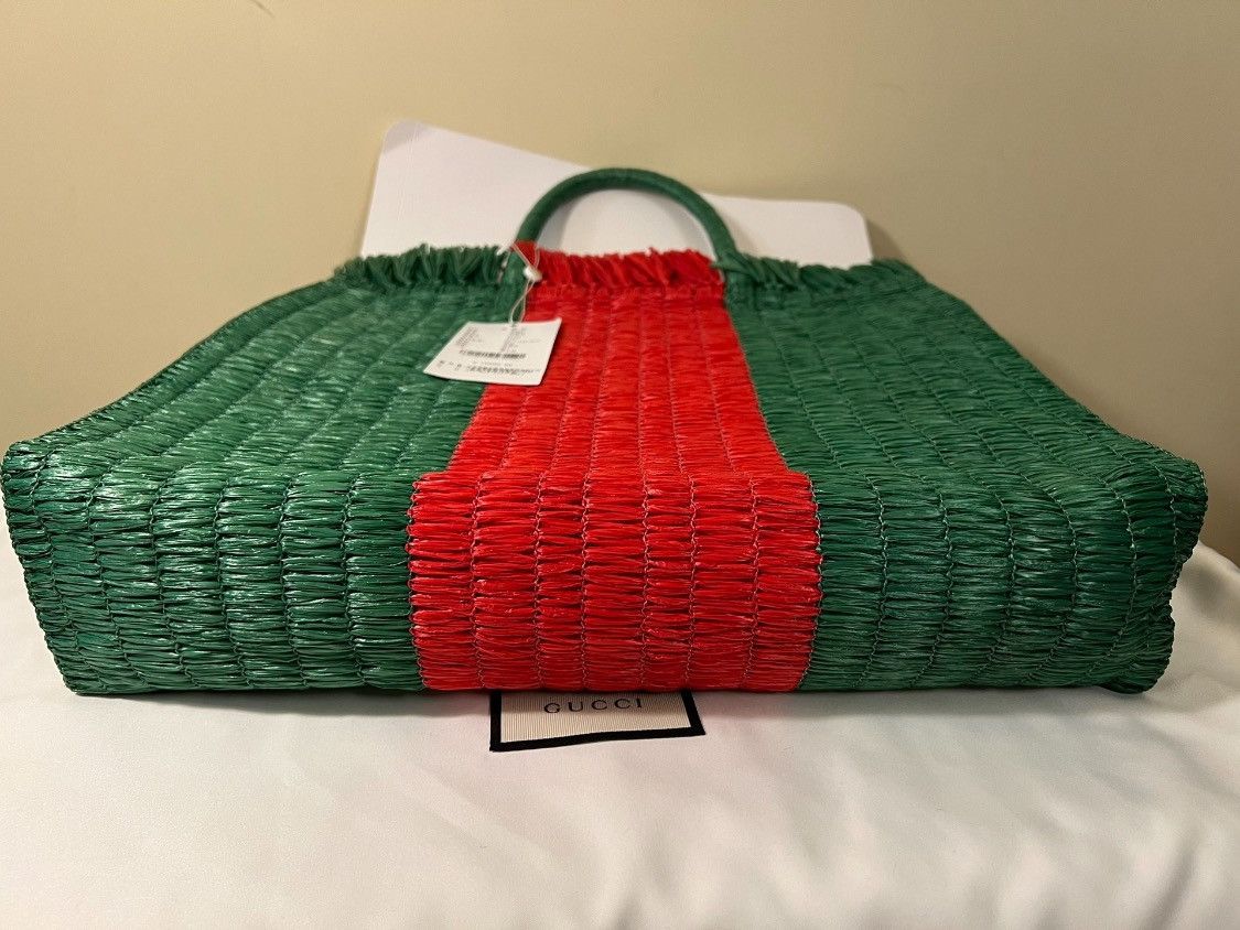 Gucci RUNWAY STRIPED RAFFIA TOTE IN GREEN Size ONE SIZE - 8 Thumbnail