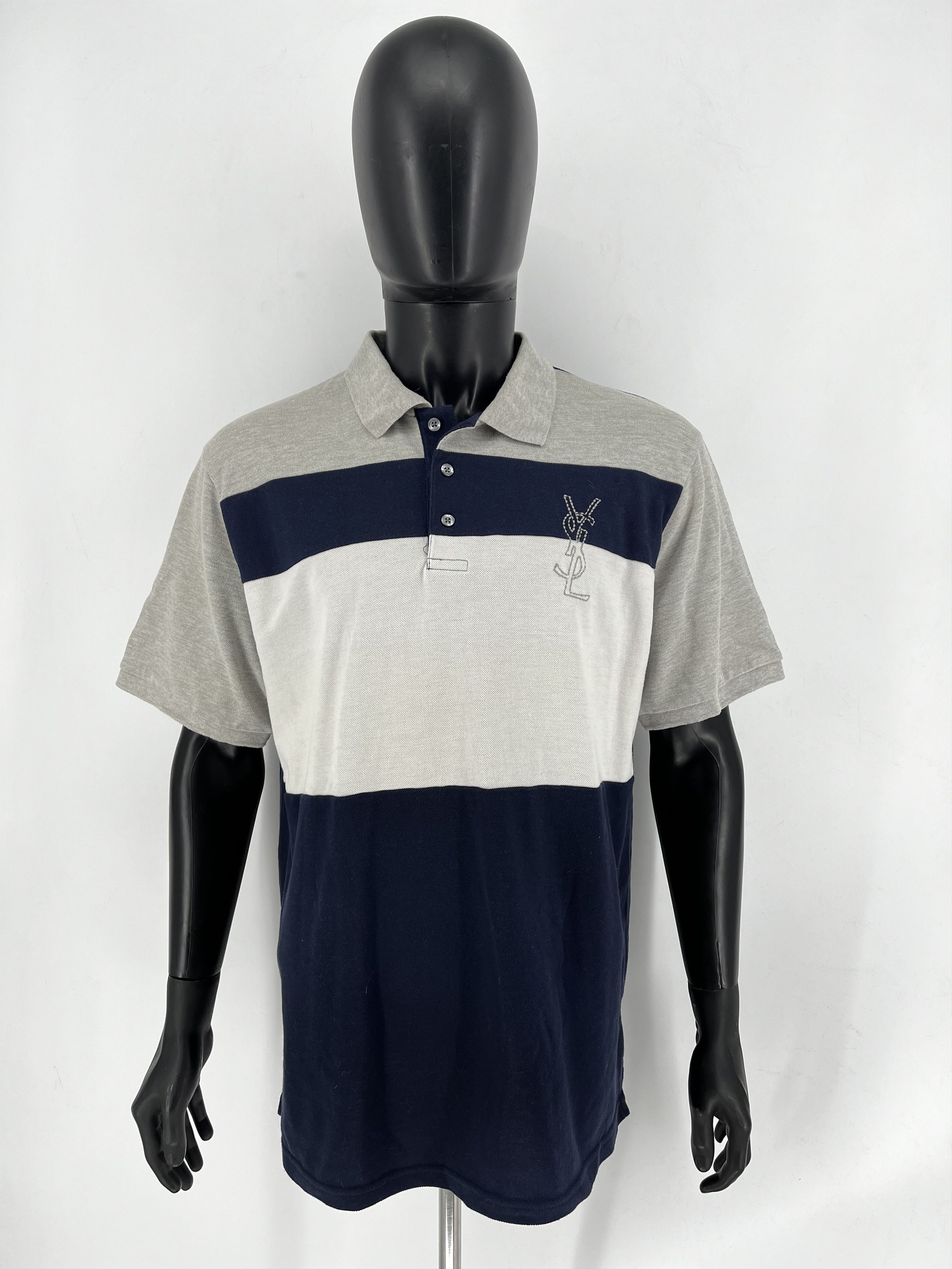 Vintage Vintage Yves Saint Laurent YSL big logo striped polo t-shirt Size US XL / EU 56 / 4 - 2 Thumbnail