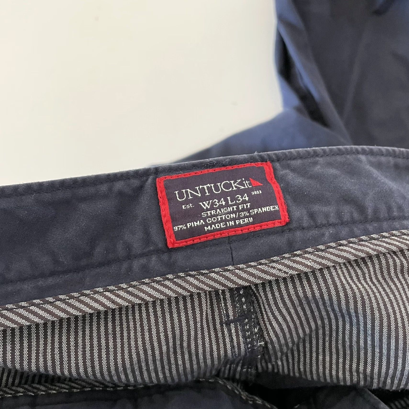 UNTUCKit UNTUCKit Straight Fit Cotton Flat Front Blue Chino Pants Mens 34x34 Size US 34 / EU 50 - 3 Thumbnail