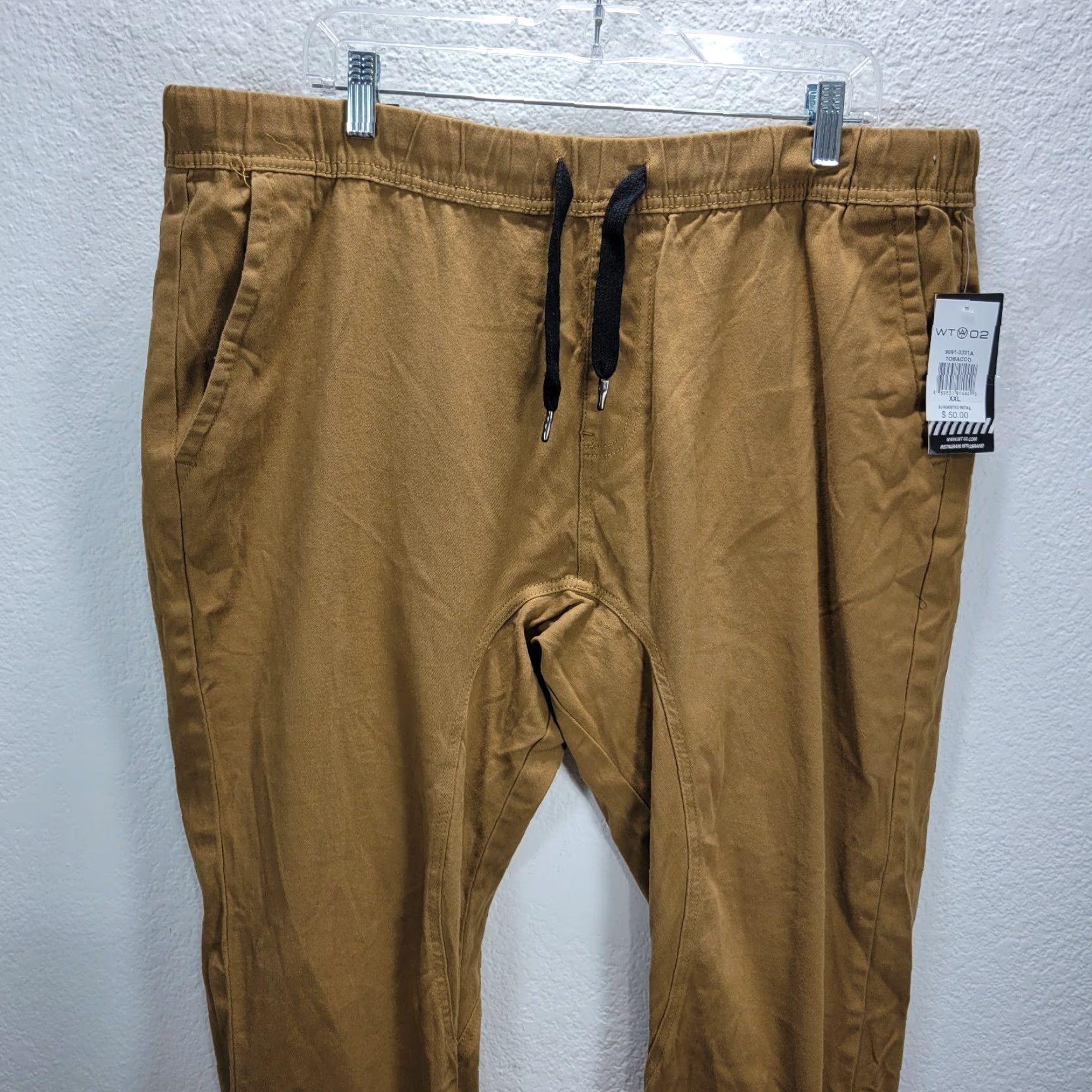 Vintage WT 02 Men’s Tobacco Brown Jogger Pants Drawstring Elastic Waist Casual NWT 2XL Cotton, Regular Inseam 30" Size US 39 - 4 Thumbnail