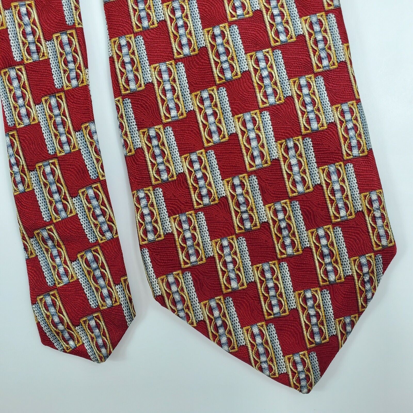 Bert Pulitzer Bert Pulitzer Red Geometric Silk Tie Short Size ONE SIZE - 1 Thumbnail