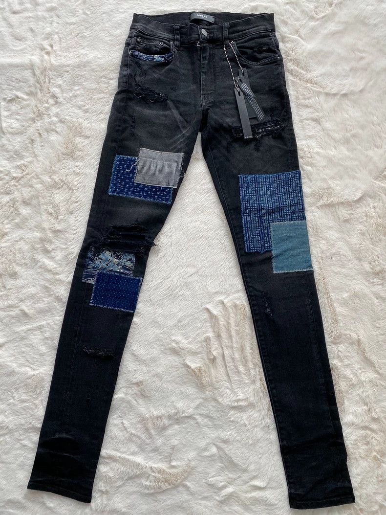 Amiri Washed Black Japanese Patchwork Denim Jean
