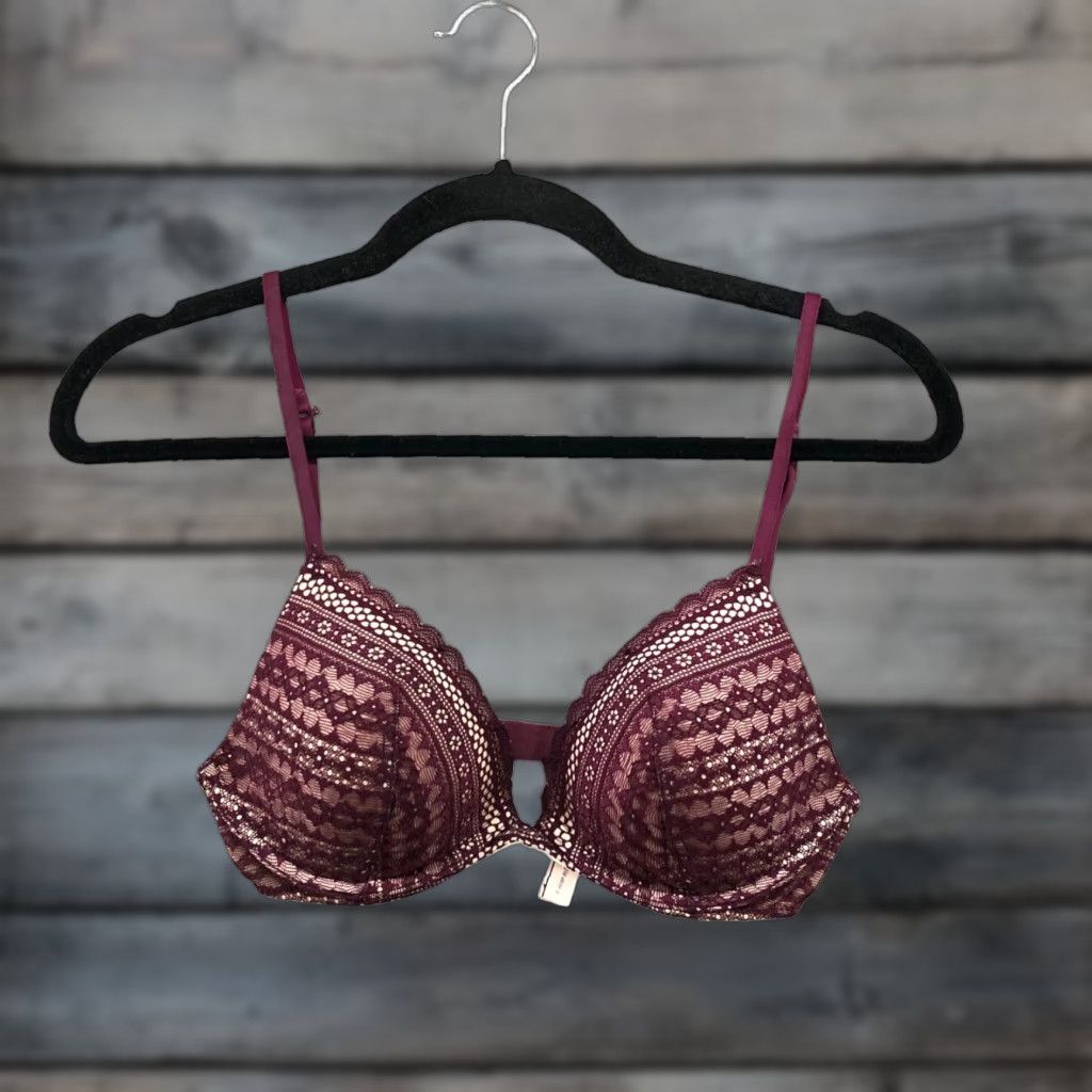 Victoria's Secret Victoria's Secret Plunge Bra 32D Purple Burgundy Lace Underwire Padded Size ONE SIZE - 1 Thumbnail