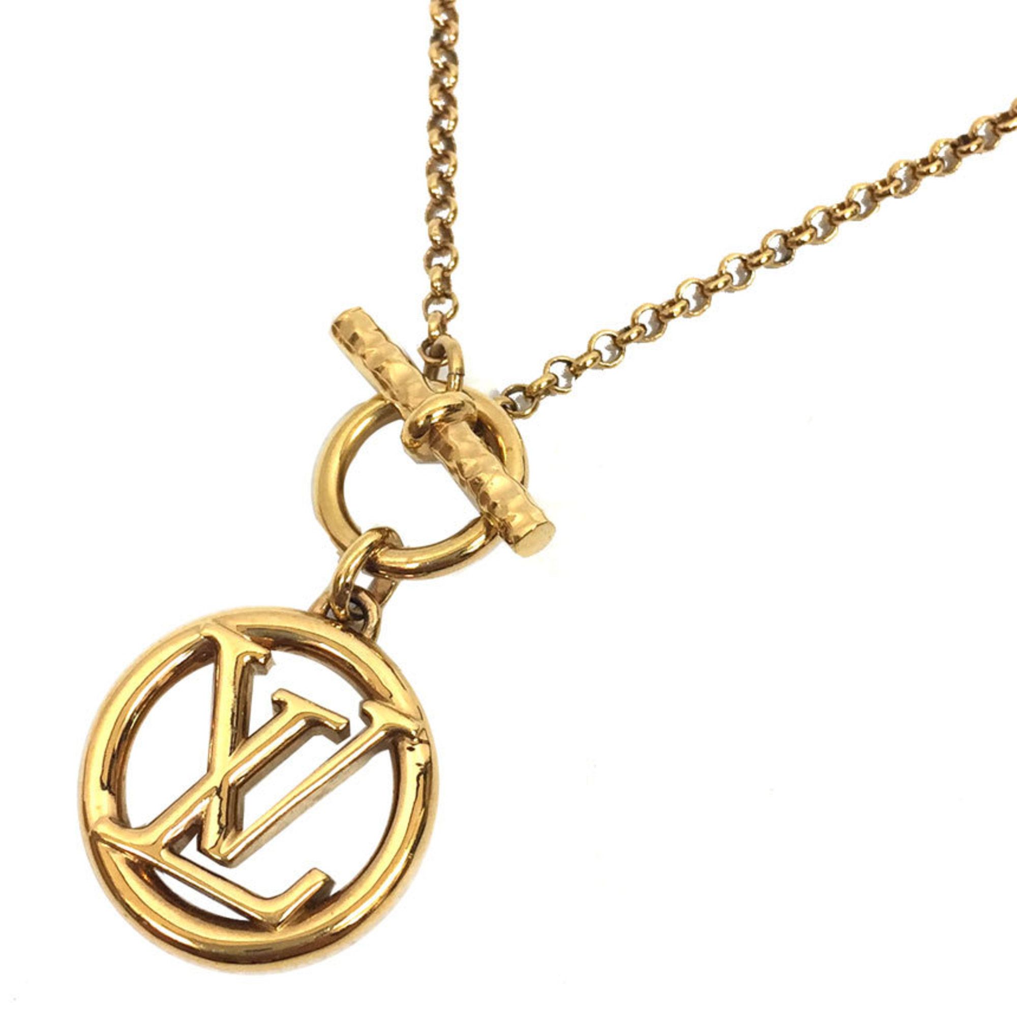 LOUIS VUITTON Baby Louise LV Circle Pendant Necklace Gold Plated