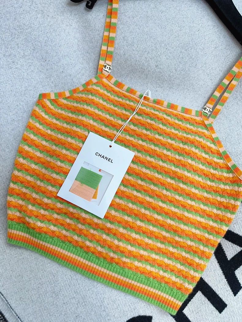 Chanel Chanel 24a orange and green cashmere striped vest Size XXS / US 00 / IT 34 - 4 Thumbnail