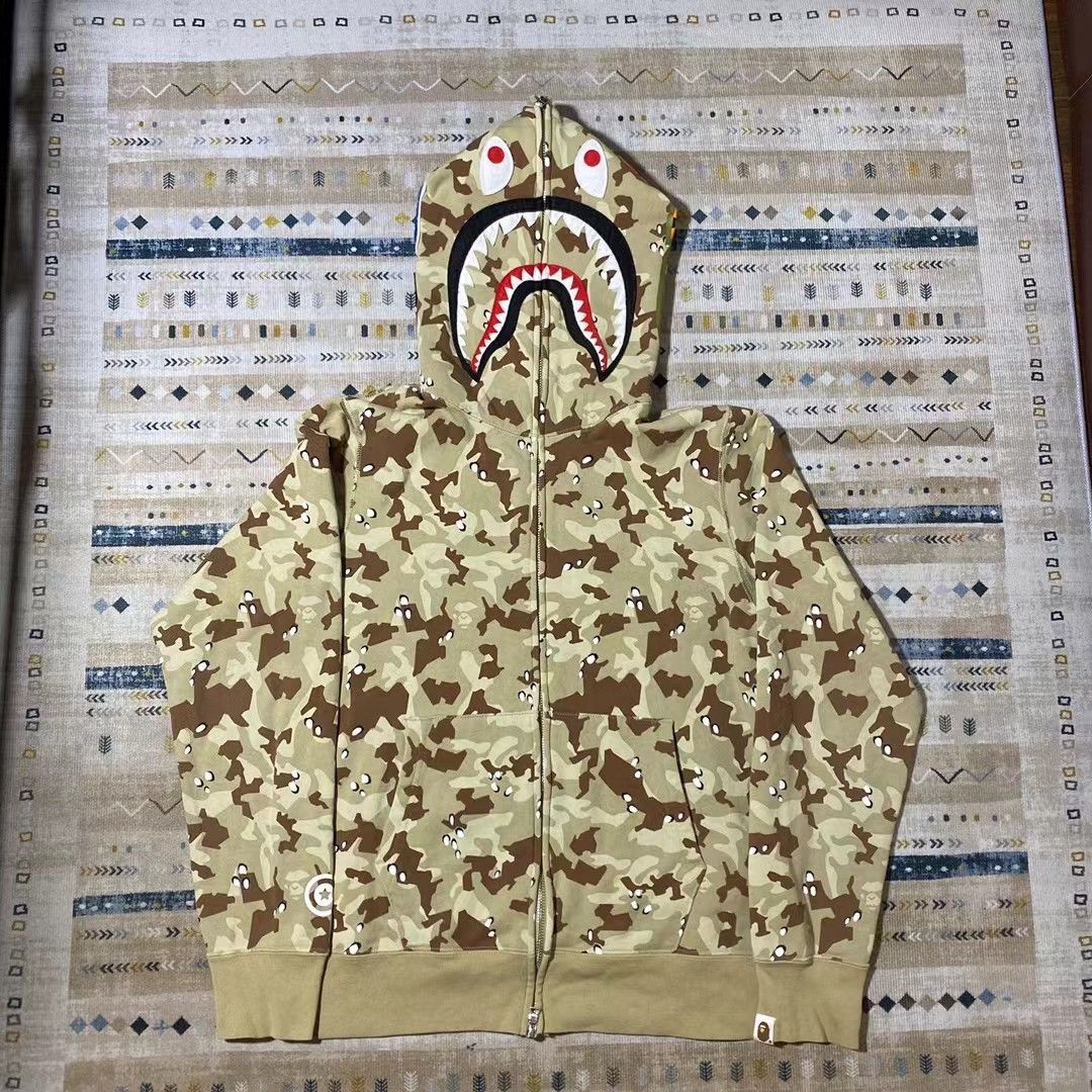 image of Bape Desert Camo Shark Full Zip Hoodie in Beige, Men's (Size Medium)