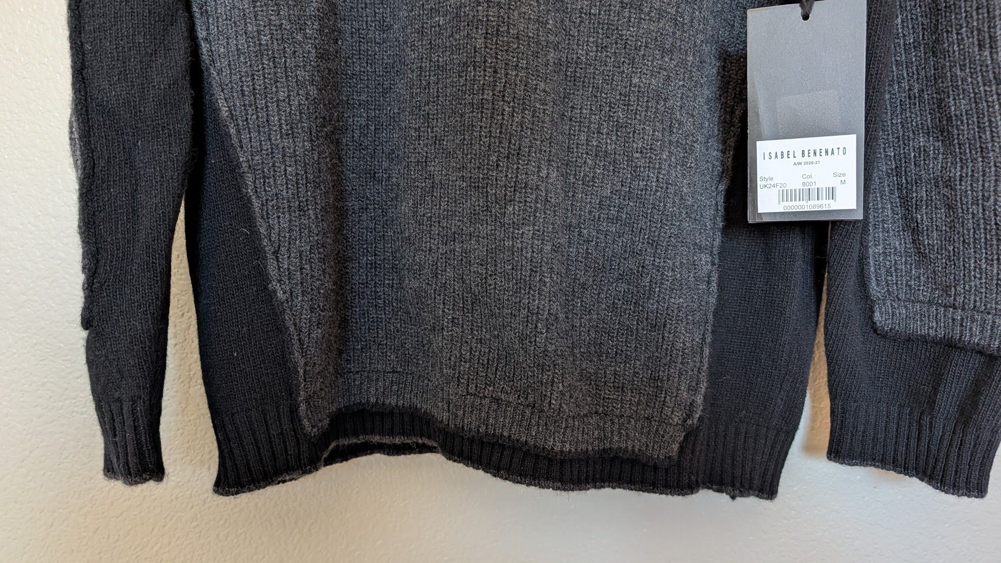 Isabel Benenato Grey & Black Dual Stitch Turtleneck 100% Virgin Wool Size US S / EU 44-46 / 1 - 5 Thumbnail