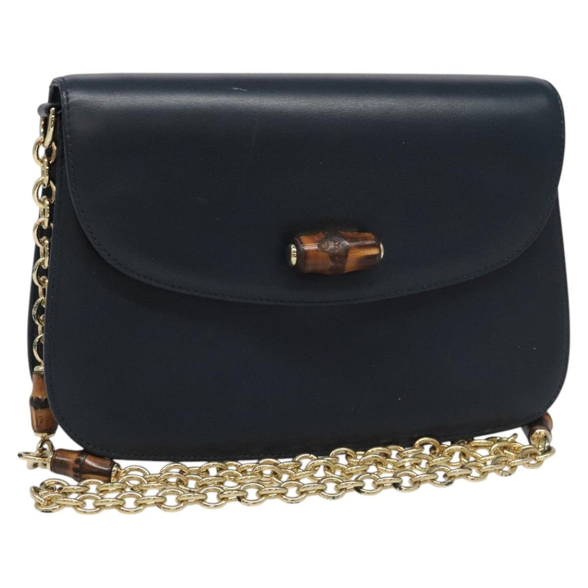 Gucci Bamboo Chain Shoulder Bag Leather Navy in Blue, Women's