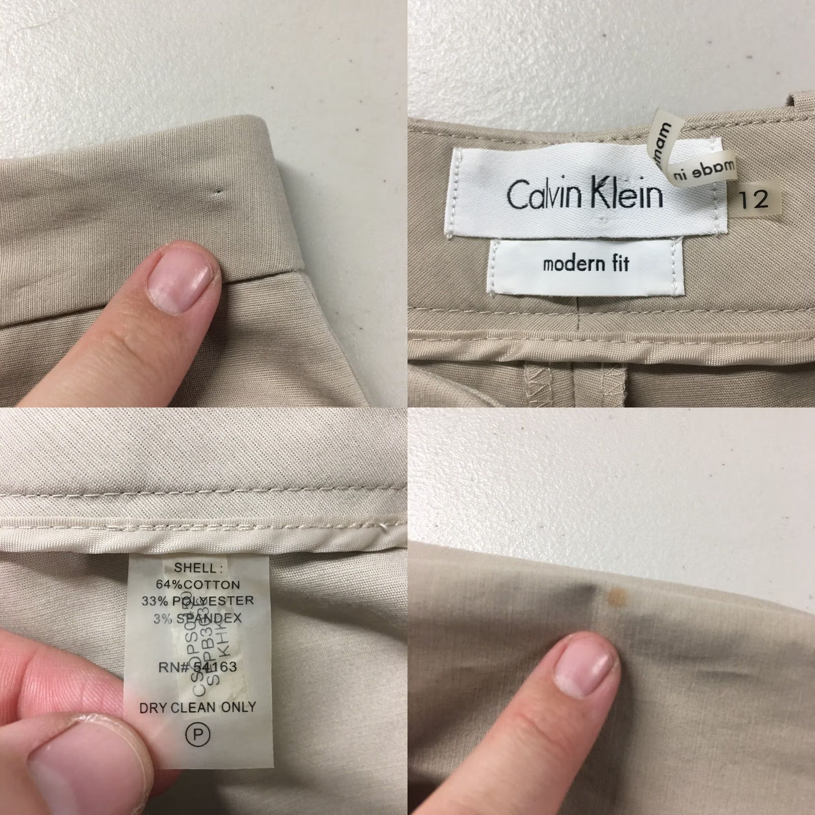 Calvin Klein Calvin Klein Dress Pants Womens 12 Beige Cotton Blend Casual Size 34" / US 12 / IT 48 - 10 Thumbnail