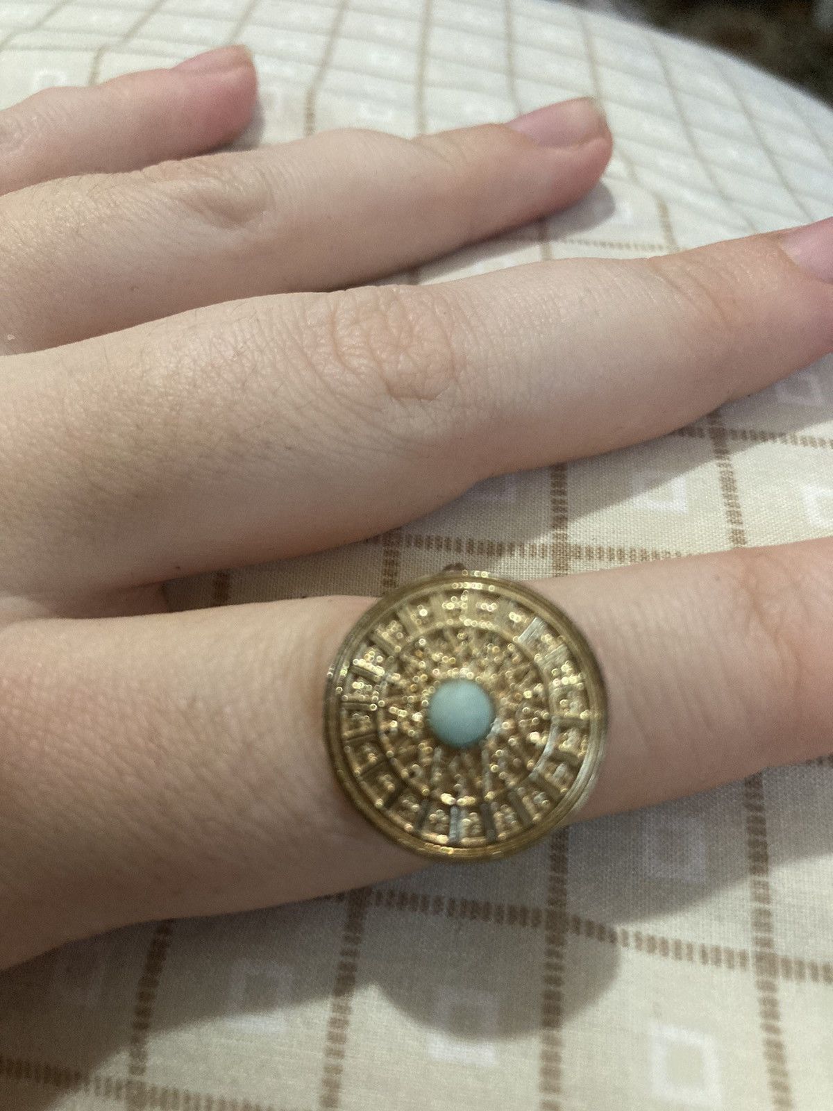 Jewelry Gold plated and green stone ring Size ONE SIZE - 3 Thumbnail