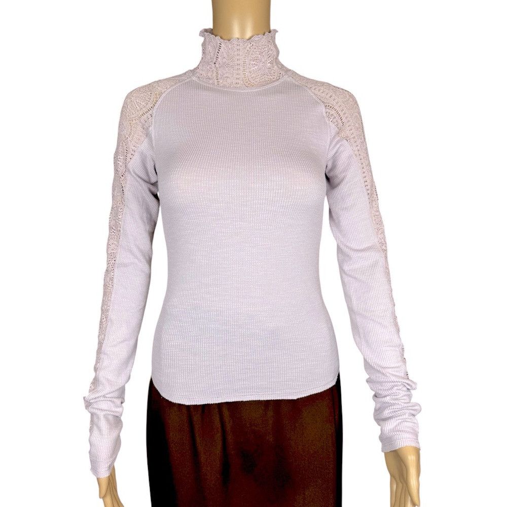 Free People NWT New Free People Freddie Lace Rib Turtleneck Mauve Lilac Size XS / US 0-2 / IT 36-38 - 1 Thumbnail