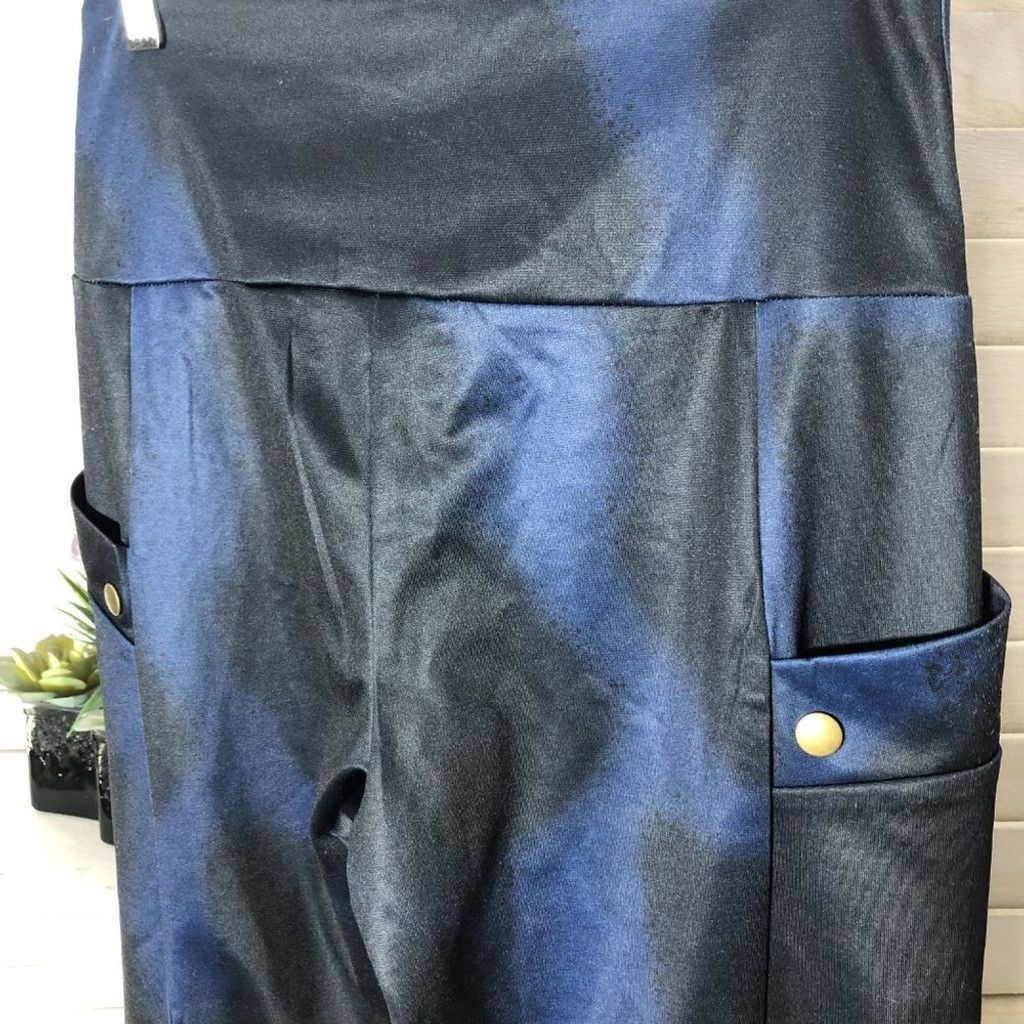 Vintage Y2K style punk goth leggings snap buttons blue black Sz M Size 24" / US 00 / IT 34 - 9 Thumbnail