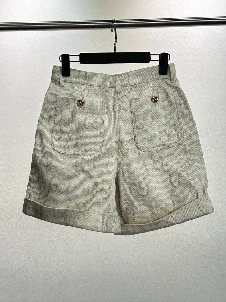 GucciBeige double G old flower print zipper shorts 2503-Nex