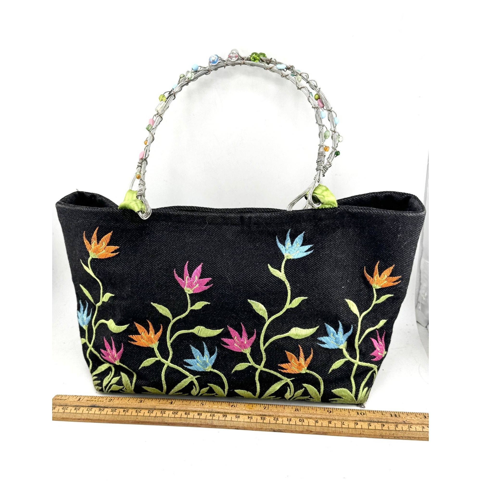 Vintage Brett Bara Denim Embroidered beaded purse handbag bag Size ONE SIZE - 3 Thumbnail