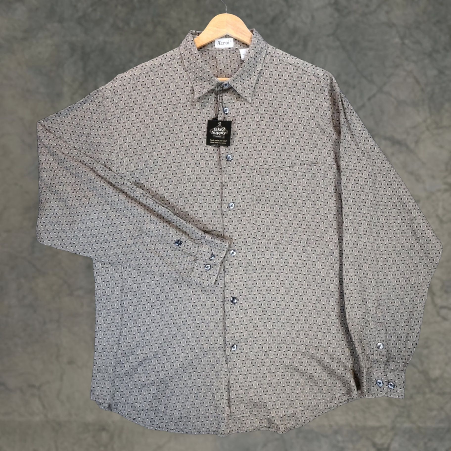 Vintage VINTAGE A'croi Button Up Shirt Mens XL Tan Geometric Long Sleeve Size US XL / EU 56 / 4 - 1 Thumbnail