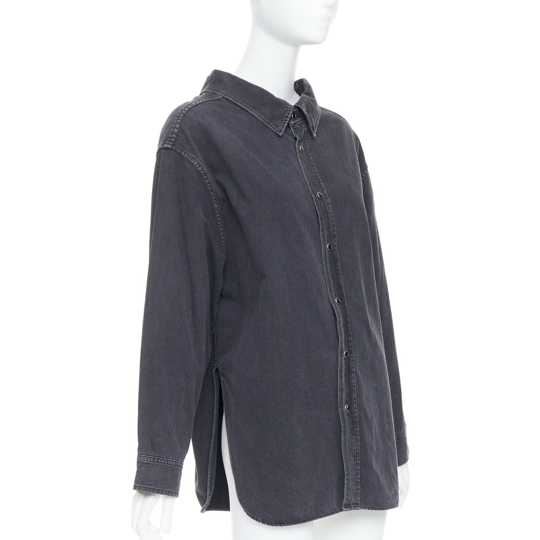 Balenciaga BALENCIAGA Demna 2017 black washed denim swing collar oversized shirt FR34 XS Size XS / US 0-2 / IT 36-38 - 1 Thumbnail