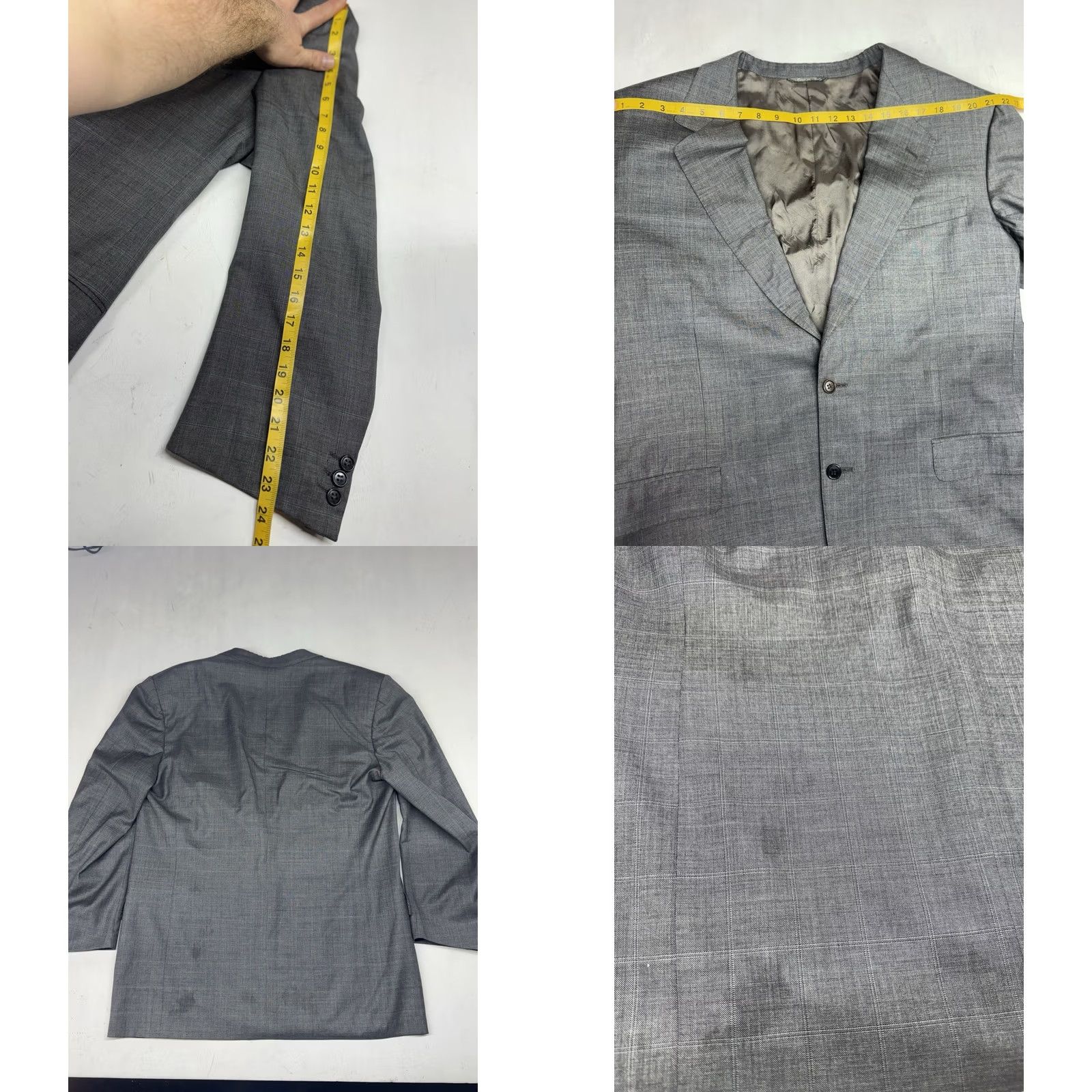 Canali Canali Gray Wool Window Pane Blazer Suit Jacket Men’s 46L Made in Italy - STAINS Size 42R - 8 Thumbnail