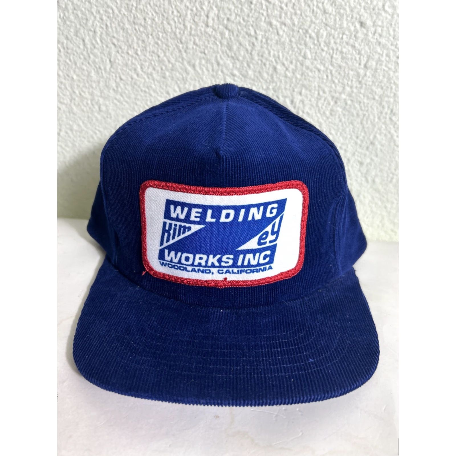 C&A VINTAGE Corduroy Strapback Tradey Hat Blue Patch Welding Works Woodland CA Size ONE SIZE - 2 Thumbnail