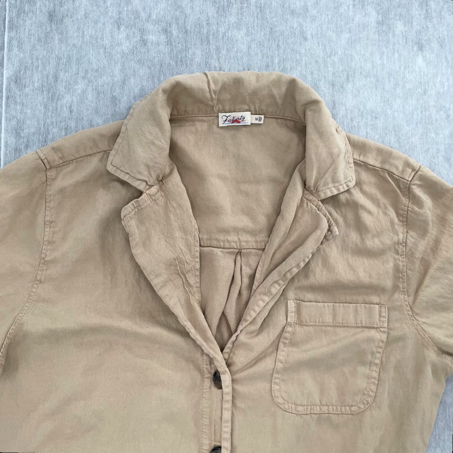 Faherty VINTAGE Faherty Romper Womens M Tan Brown Linen Blend Short Sleeve Button Pockets Bohemian Summer Size 32" / US 10 / IT 46 - 3 Thumbnail