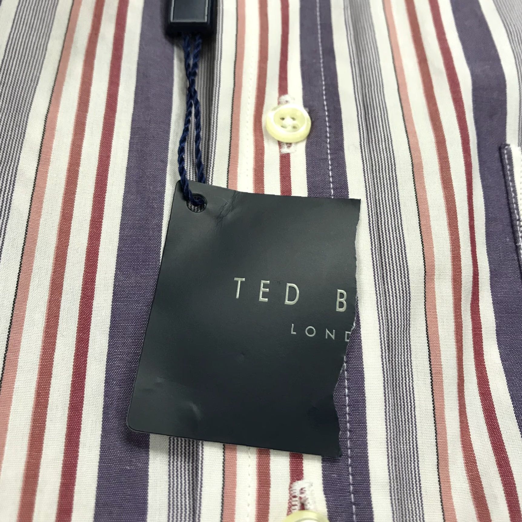 Ted Baker Ted Baker Shirt Mens 16.5 34 35 Purple Red Striped Dress Cotton NWT London Size 46R - 5 Thumbnail