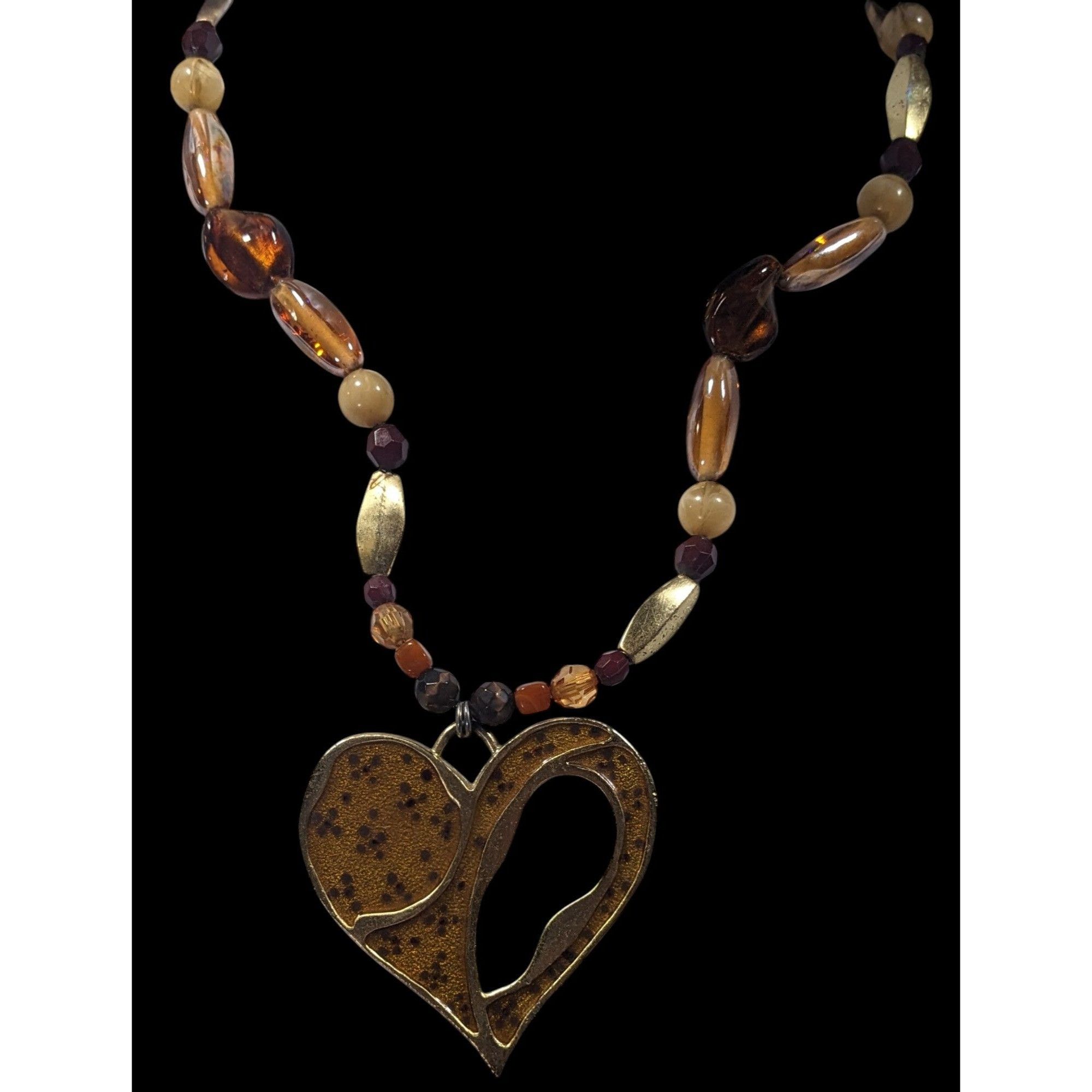 Other Chunky Unique Heart Pendant Necklace Brown And Gold Tone Wit Size ONE SIZE - 3 Thumbnail