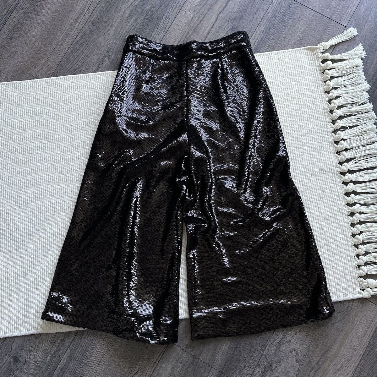 Maje Maje Black Noir Party Sequin Wide Leg Cropped Culottes Pant Size 24" / US 00 / IT 34 - 7 Thumbnail