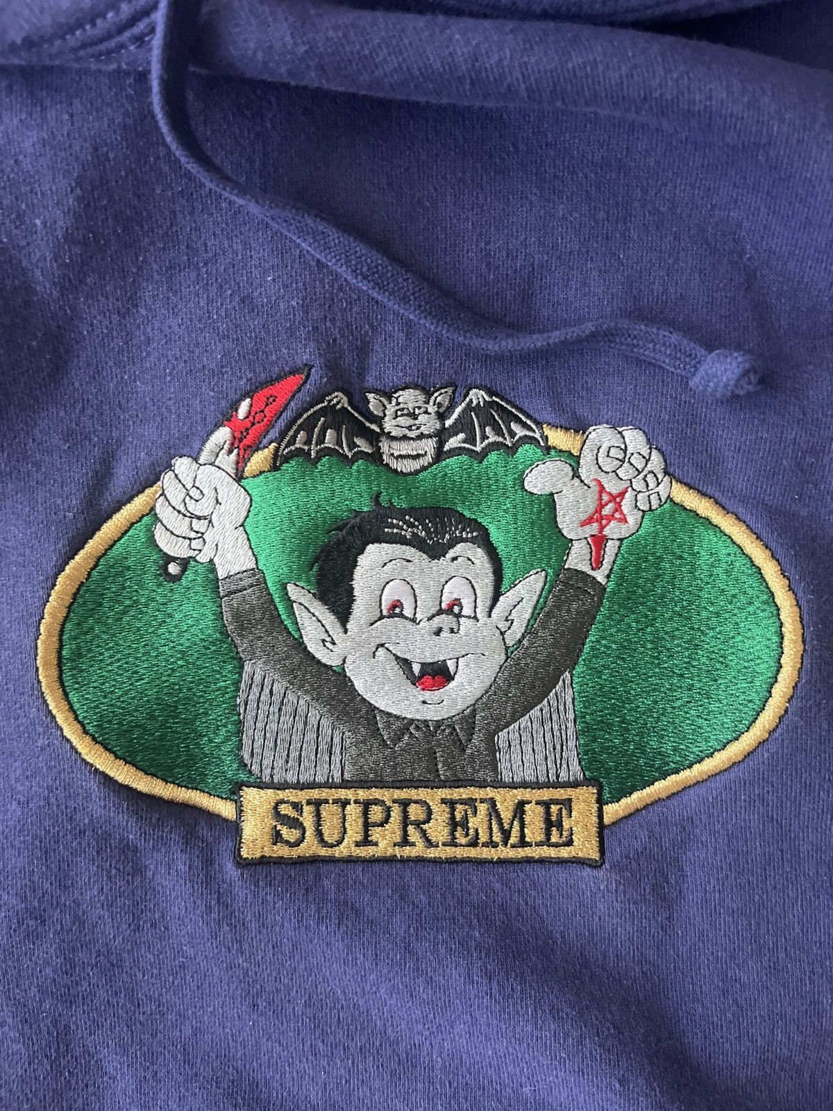 image of Playboi Carti x Supreme Vampire Boy Hoodie XL in Washed Navy, Men's
