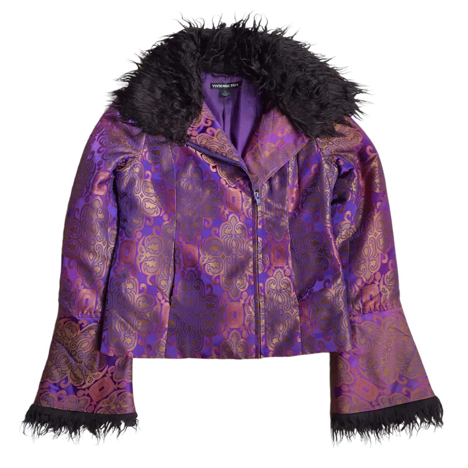 Vivienne Tam 90s Vintage Vivienne Tam Jacquard Purple Blue Jacket Size XS / US 0-2 / IT 36-38 - 1 Thumbnail