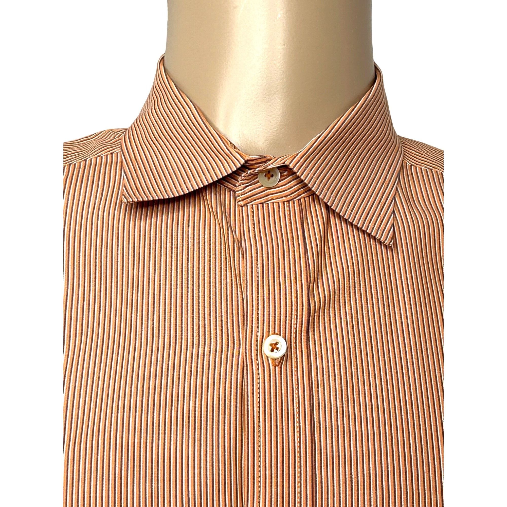 Izod IZOD Men’s Button Up Shirt Orange White Striped L Slim Contr Size US L / EU 52-54 / 3 - 2 Thumbnail