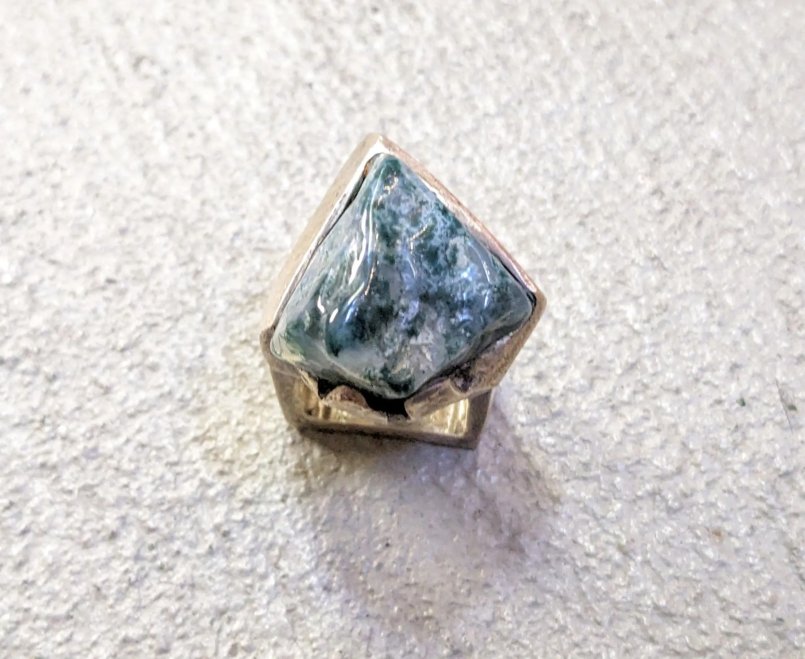 Jewelry Vintage Sterling Silver Ring Dendritic Agate Green Size 8.5 Size ONE SIZE - 7 Thumbnail