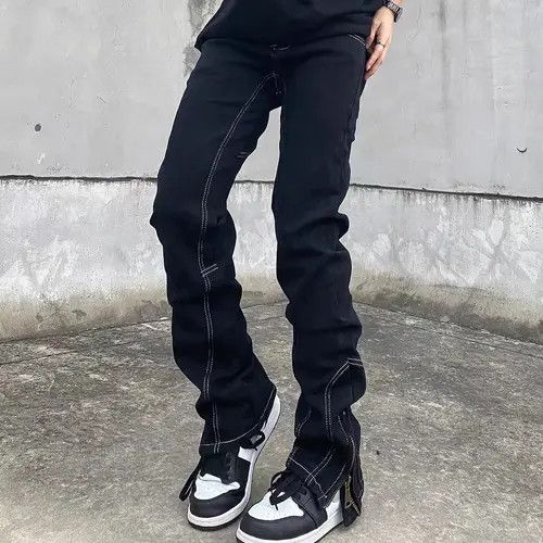 Japanese Brand High Street Topstitched Slim Fit Slit Zip Micro Flare Jeans Size US 34 / EU 50 - 4 Thumbnail