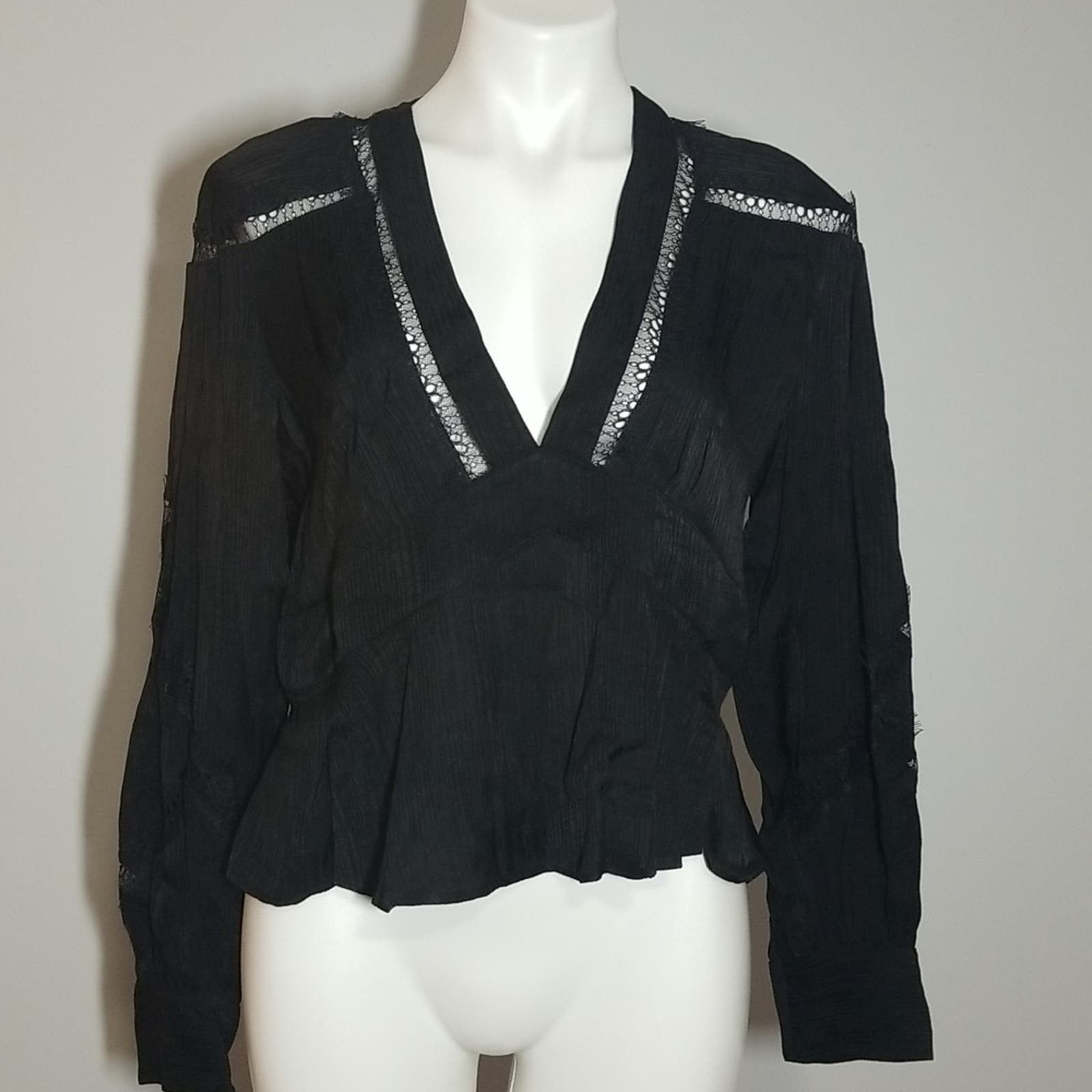 image of NWT Iro Bahri Lace Inset Black Blouse Size 38 Us 6$445, Women's