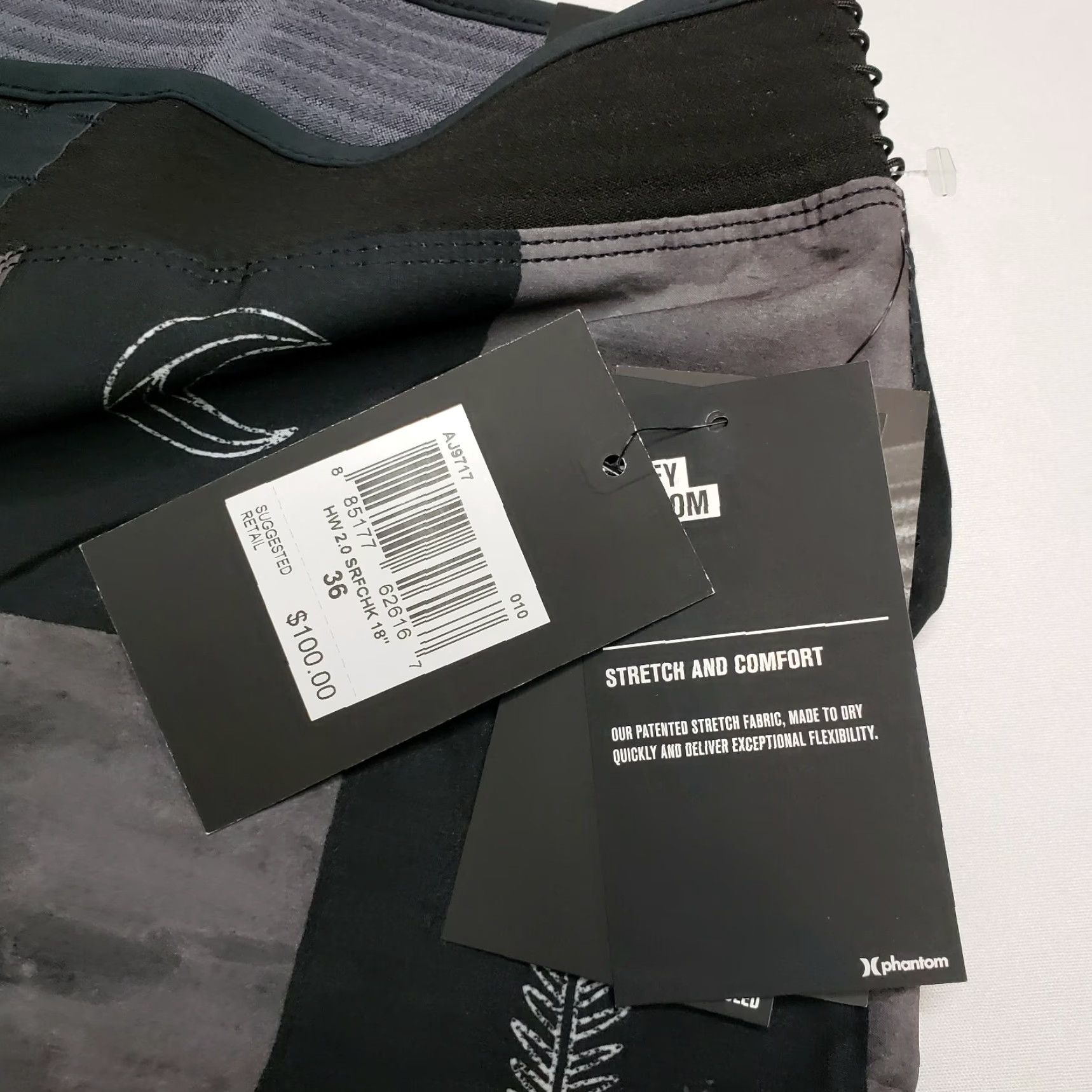 Hurley Hurley Phantom 18" Hyperweave Surfcheck Board Shorts Trunks Mens 36 Black Grey Size US 36 / EU 52 - 6 Thumbnail