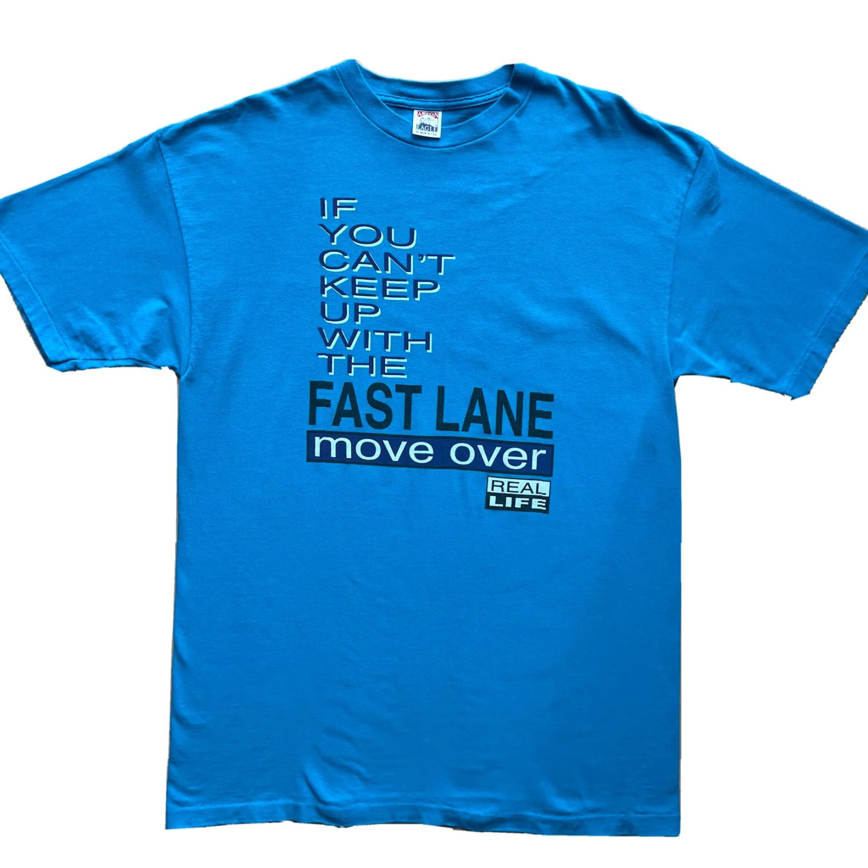 Alife Vintage Real Life Fast Lane Shirt XL Blue 90s Sportswear Quote Running Promo Mens T-Shirt Size US XL / EU 56 / 4 - 2 Thumbnail