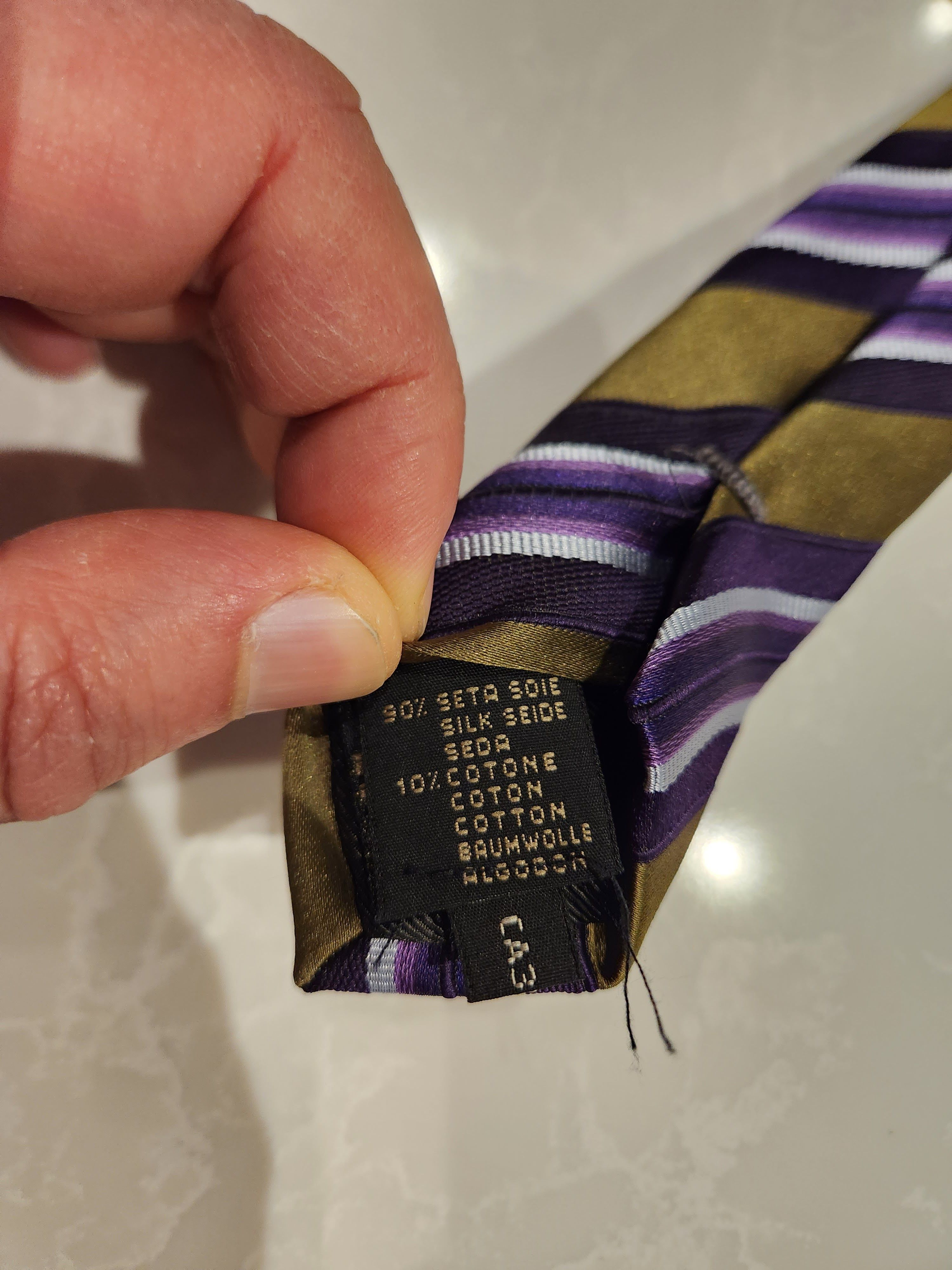 Ermenegildo Zegna Gold Purple White Stripe Neck Tie Silk Cotton Blend Size ONE SIZE - 6 Thumbnail