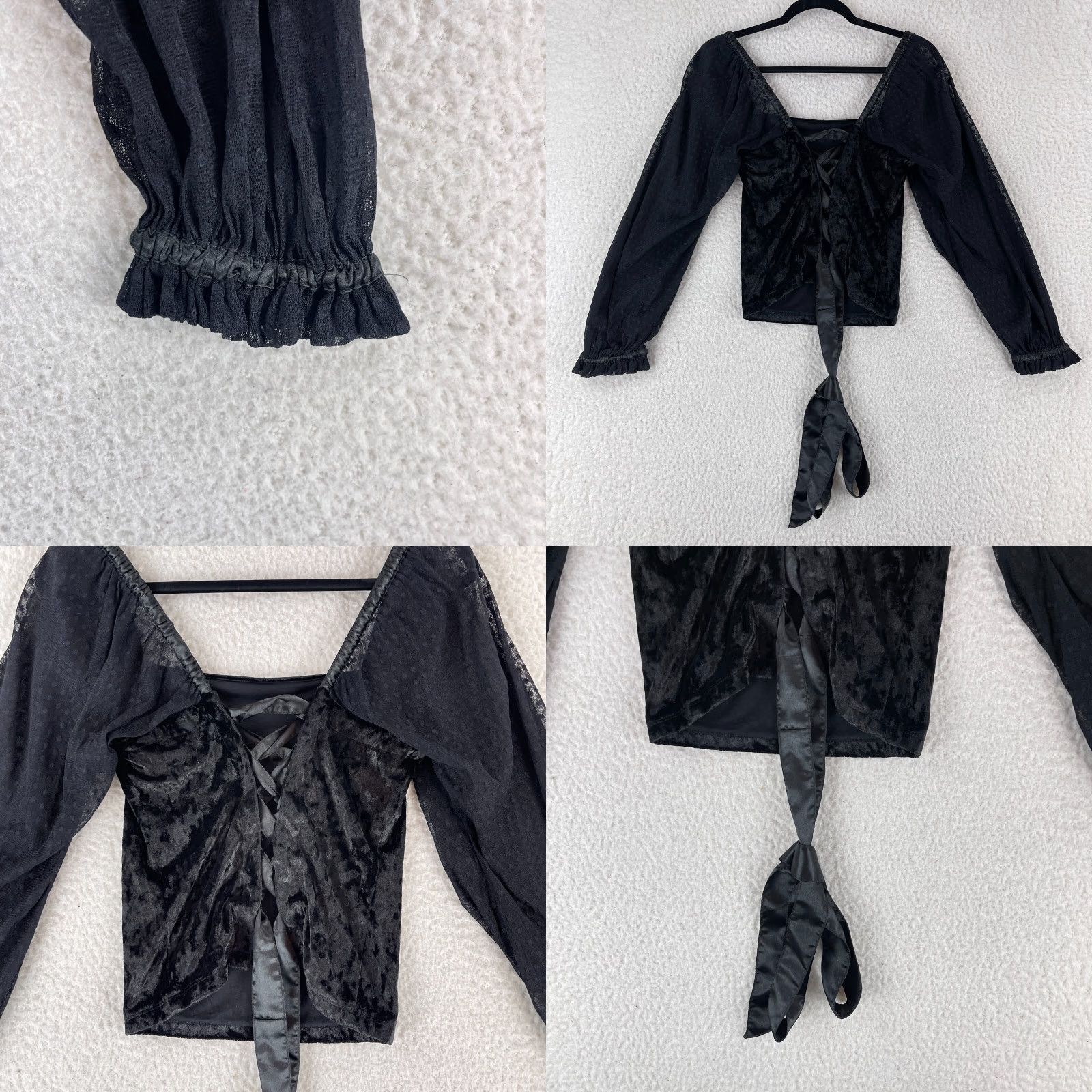 Anthropologie Porridge Black Velvet Lace Tie-Back Bodice Shirt Womens Small Size S / US 4 / IT 40 - 8 Thumbnail