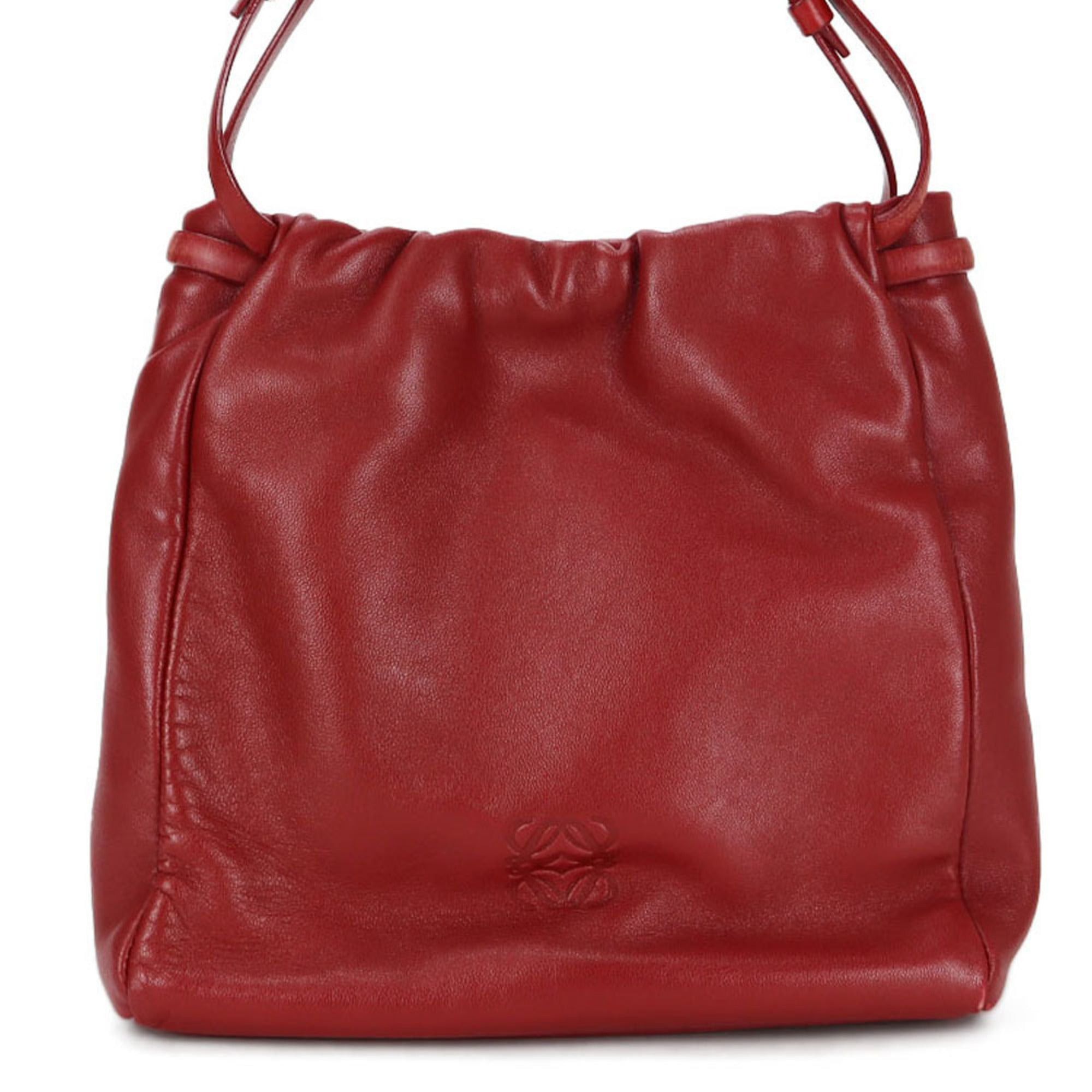 image of Loewe Handbag Nappa Leather Anagram Red Chic Ladies Mini Hand Bag, Women's