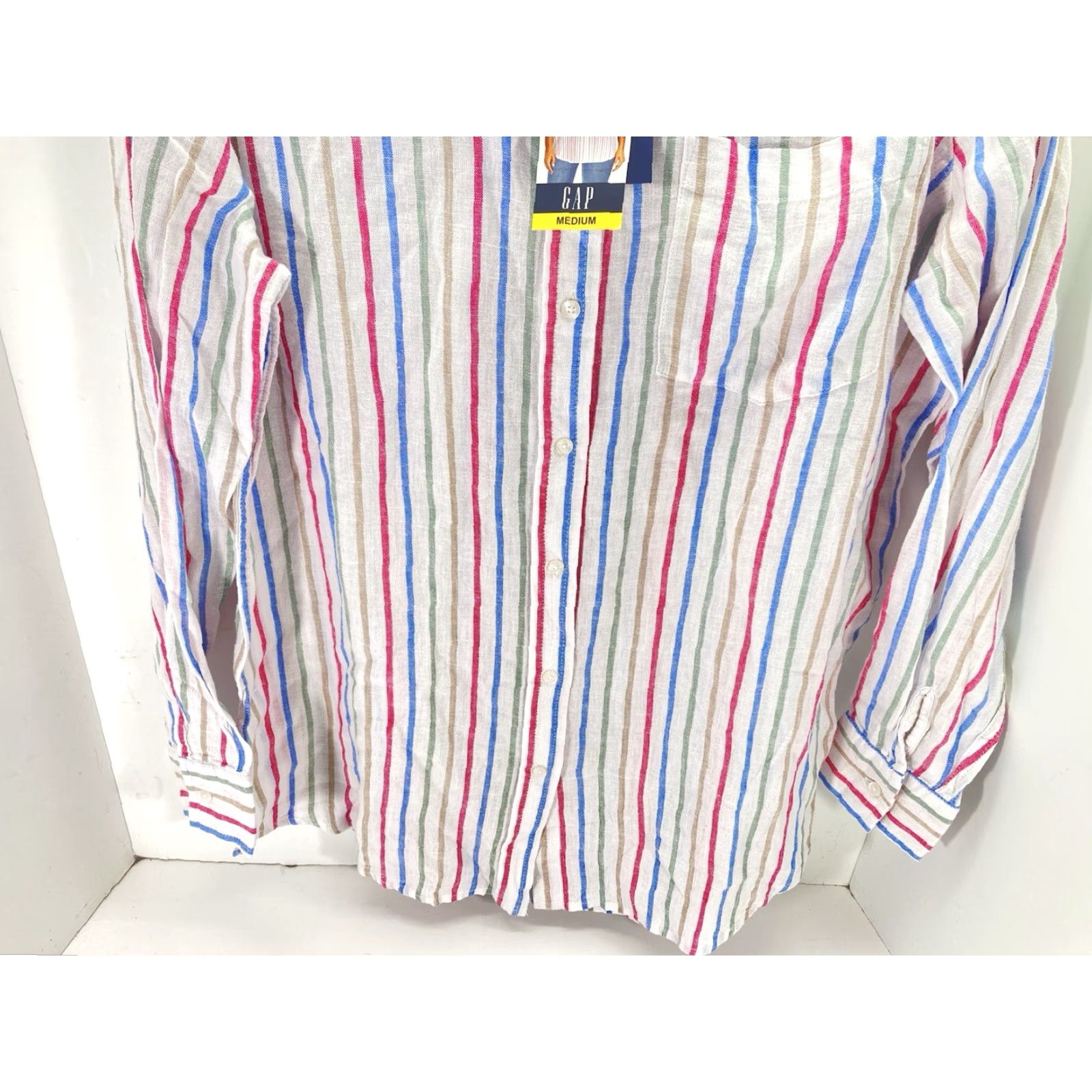 Gap Gap Linen Shirt Women Medium Stripe Button Long Sleeve Linen Blend Casual NWT Shirt Size M / US 6-8 / IT 42-44 - 3 Thumbnail