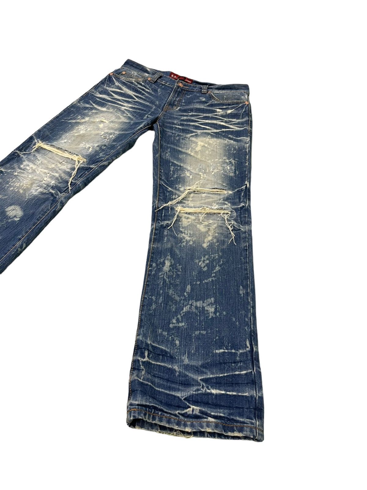 Japanese Brand Distress Thrash Acid Wash Oniarai Denim Regular Fit 7🟦4 Size US 35 - 3 Thumbnail