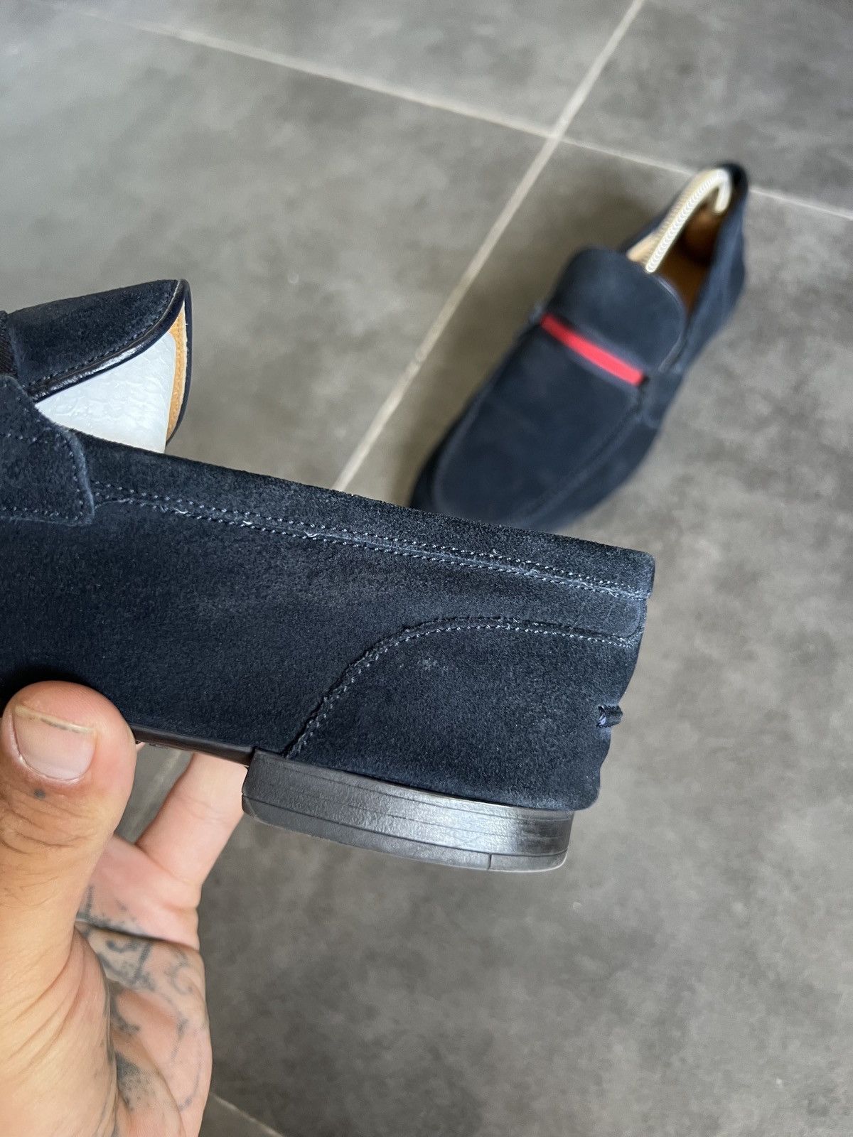 Designer × Gucci × Vintage Vintage GUCCI Web Stripe Suede Loafers Size US 7.5 / EU 40-41 - 4 Thumbnail