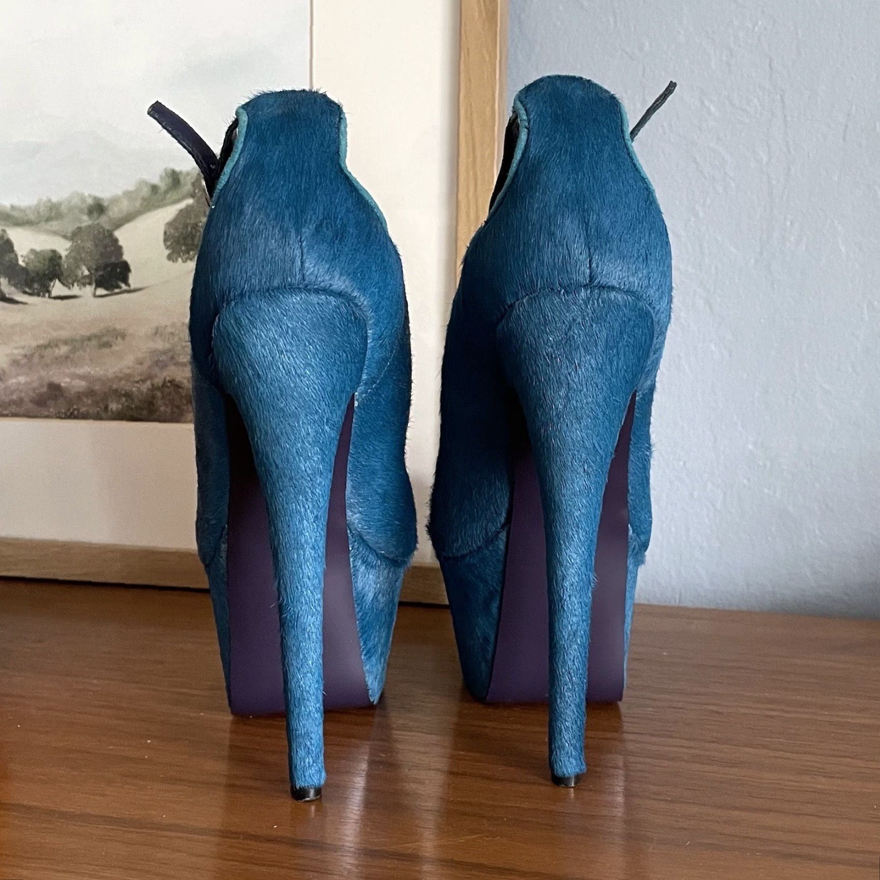 Altea VINTAGE London Trash Candy Cutout Stiletto Heels Teal Ankle Strap Fur Upper Leather Sz 6 Womens Shoes Size US 6 / IT 36 - 5 Thumbnail