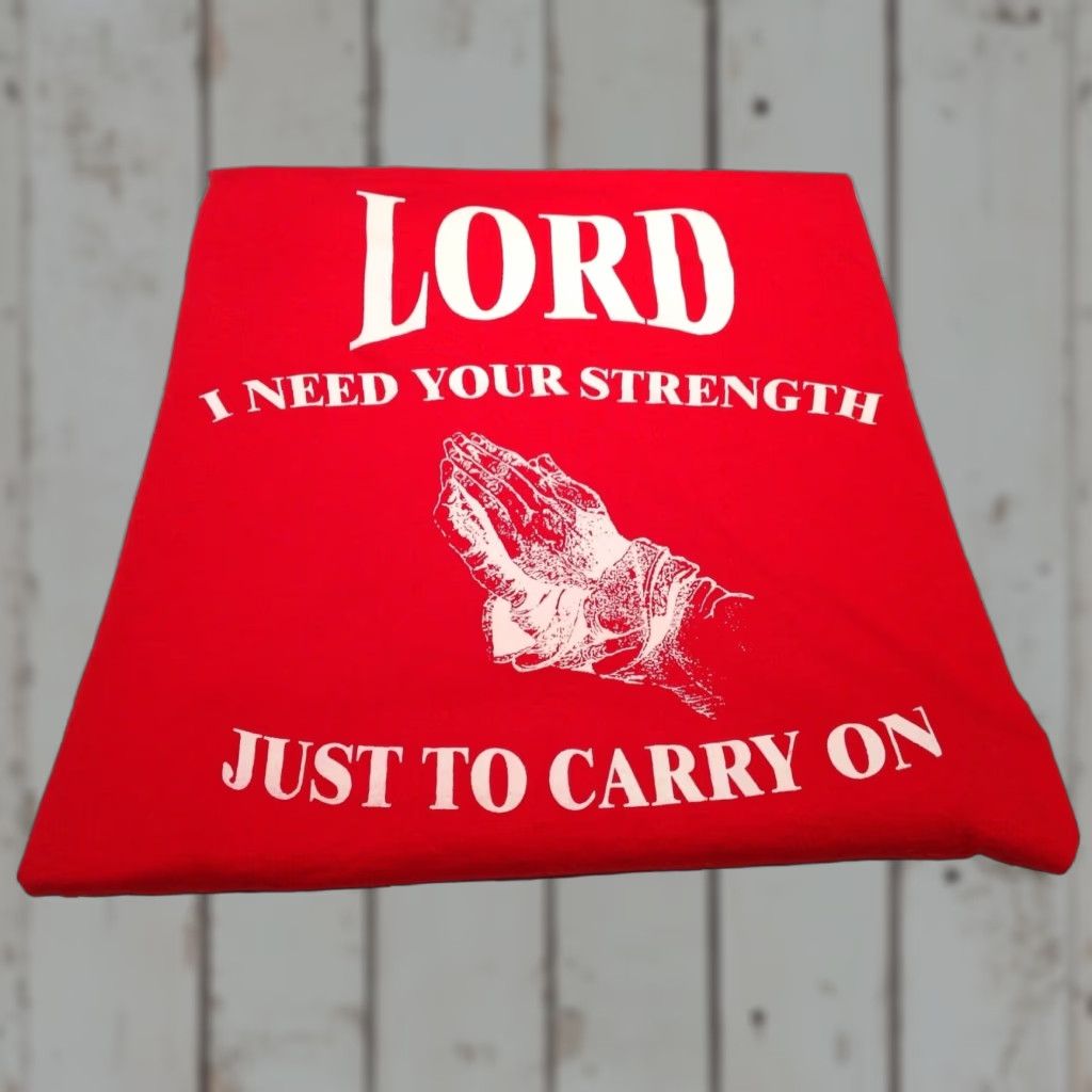 Fruit Of The Loom Fruit of the Loom Graphic Tee Mens Red Short Sleeve Medium Lord I Need Your Strength Size US M / EU 48-50 / 2 - 1 Thumbnail