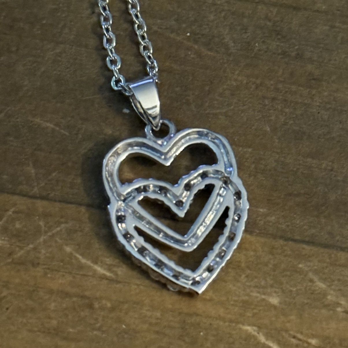 Other Vintage silver cubic zirconia double heart pendant necklace Size ONE SIZE - 3 Thumbnail