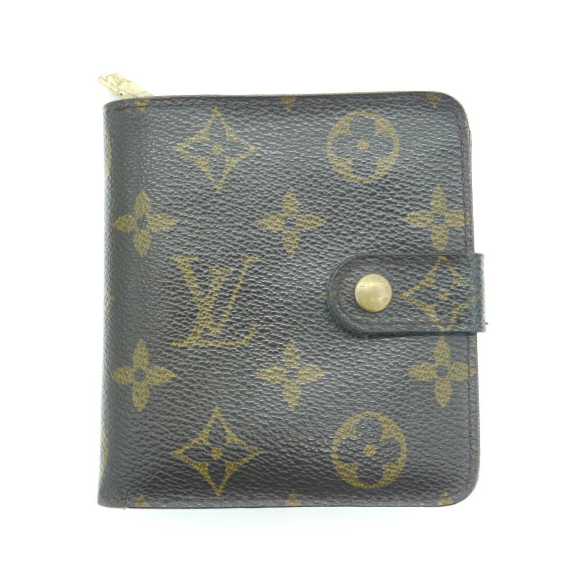 image of Louis Vuitton Monogram Compact Zip Folio Wallet Brown M61667 in Black, Women's