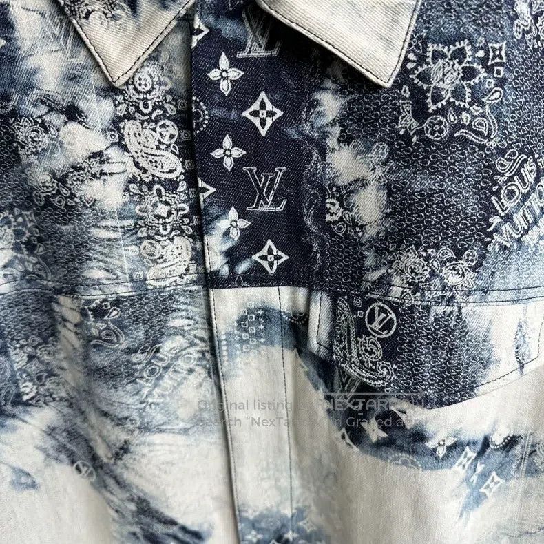 Louis Vuitton Louis Vuitton Denim printed cashew flower short sleeve shi Size US L / EU 52-54 / 3 - 3 Thumbnail