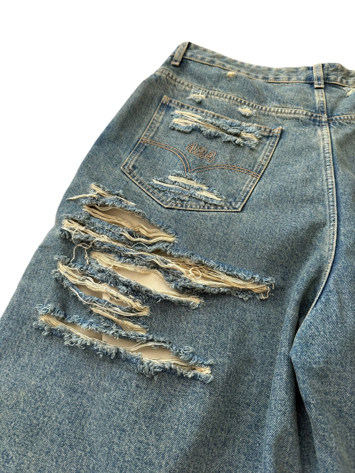 424 Rare Big Daddy Thrashed Ripped Denim Short Size US 36 / EU 52 - 14 Thumbnail