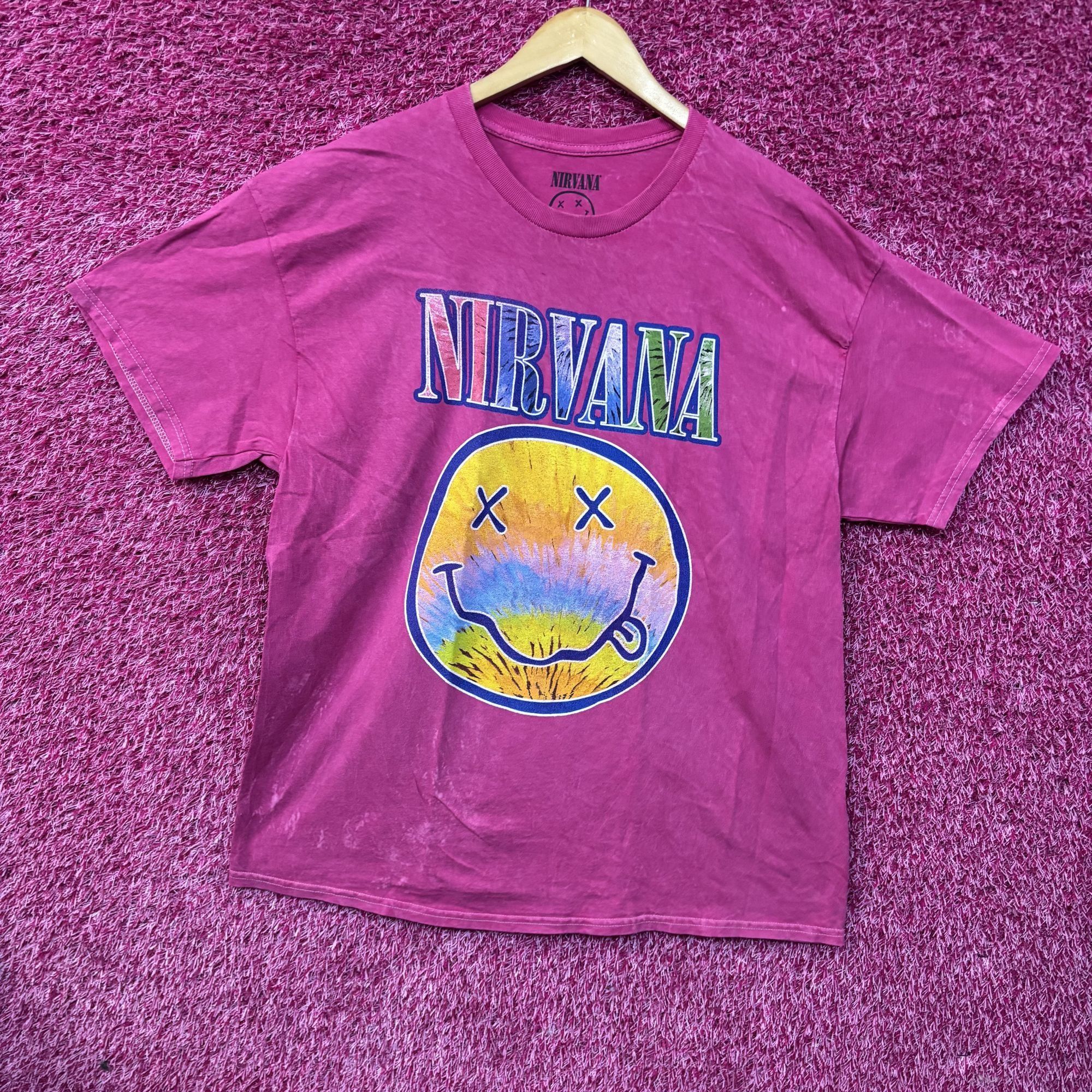 Nirvana Nirvana Smiley Face Logo Pink T-Shirt XL Size XL / US 12-14 / IT 48-50 - 3 Thumbnail