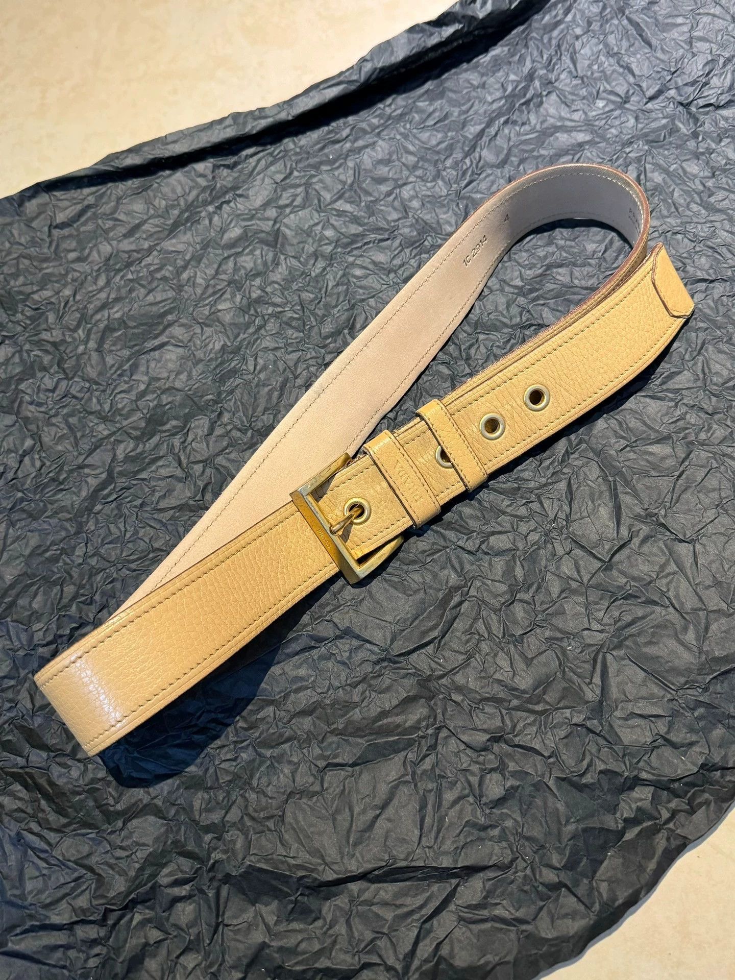 Prada Prada Square Buckle Rivet Litchi Vintage Brown Belt Size ONE SIZE - 2 Thumbnail